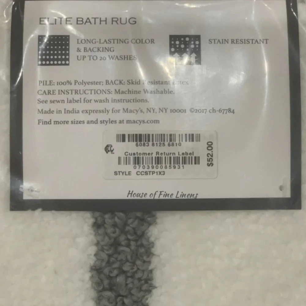 Charter Club Elite Stripe Skid Resistant Bath Rug Gray White